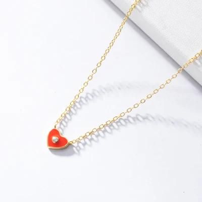 New Designer High Quality 925 Silver Enameled Red Heart White Zircon Stone Pendant Necklaces