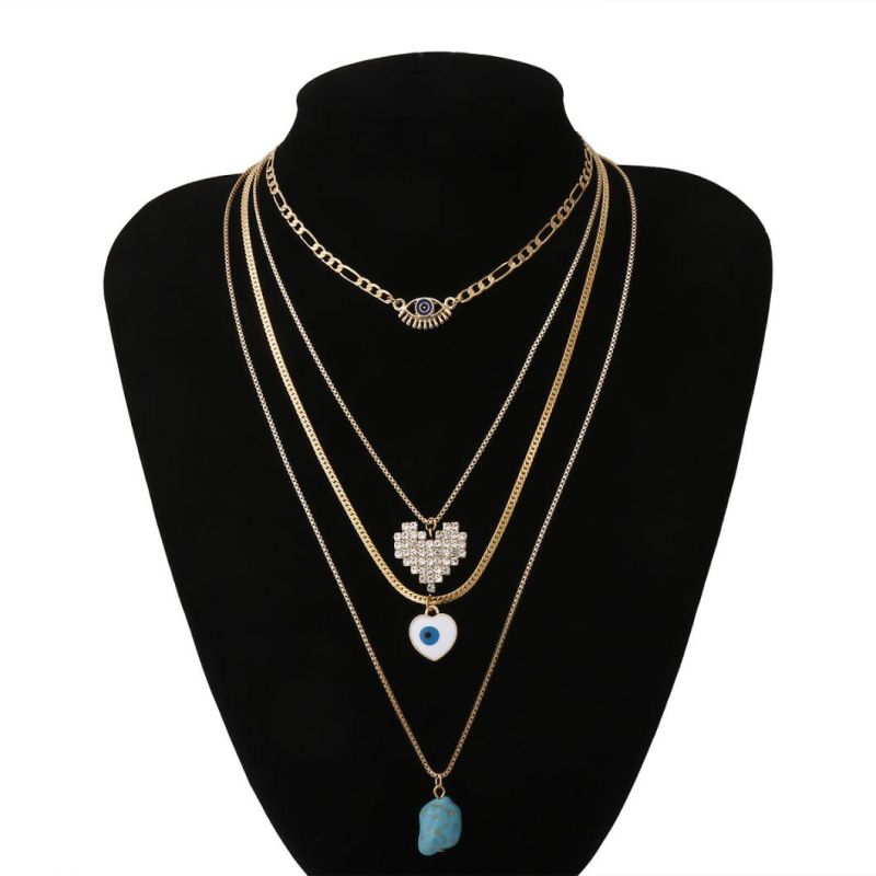 Fashion Jewelry Vintage Tophus Geometric Zircon Necklace Ornaments Female Personality Heart-Shaped Eyes Embossed Multiple Necklace