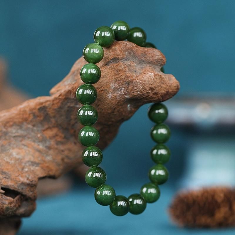 Fashion Jewelry Hetian Jasper Bracelet Spinach Green Natural Jade String