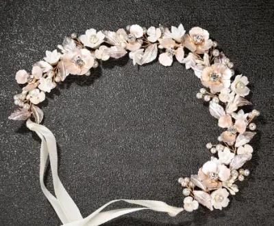 Wedding Crystal Ceramic Flower Headband. Bridal Crystal Headpiece Tiara