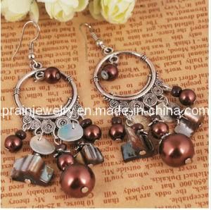 Brown Glass Beads Boheian Fashion Jewelry Accessory Earrings Antique Silver Plated Environmental Friendly (PE-027)