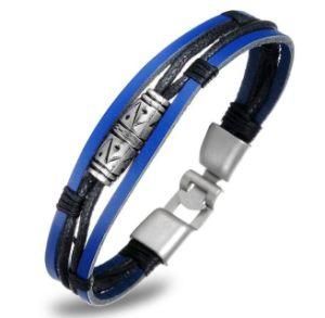 Blue Genuine Leather Bracelet Men Jewelry Personality Retro Alloy Buckle Leather Braided Bracelet Pulseiras Masculina