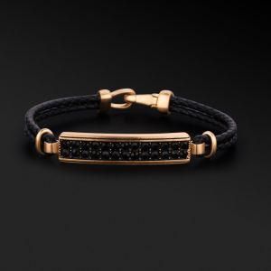 Fashion Stainless Steel Black Crystal Charm Braided Genuine Leather Men Bracelet