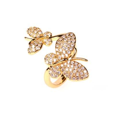 Luxury Real Gold Plated CZ Cubic Zirconia Butterfly Rings Bling Rhinestone Crystal Butterfly Open Ring for Women