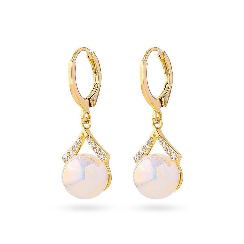 New Fashion Baroque Big Round Oil Pearl Crystal Pave Stone Drop Earrings for Women Mini Huggie Design Earring Accessories Jewelry