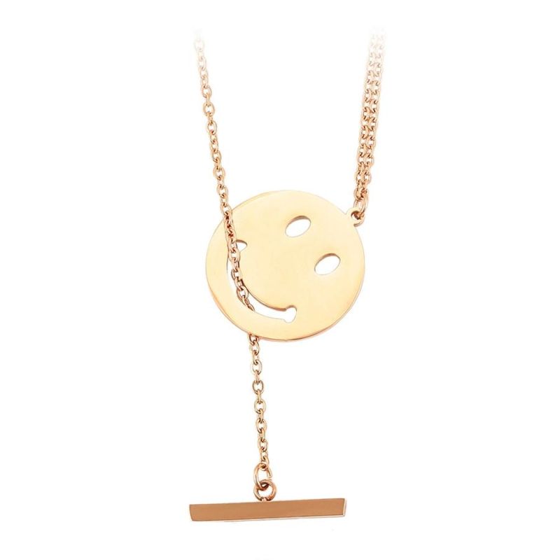 Fashion Stainless Steel Rose Gold Plated Face Pendant Necklace for Women Jewelry
