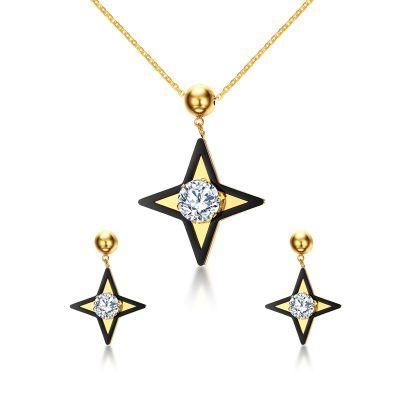 2019 New Arrival Dubai Meteor Gold CZ Crystal Stud Earrings Jewelry Set
