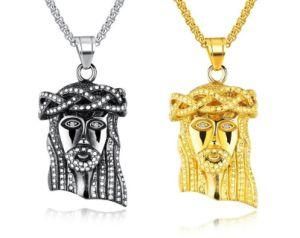 Mens Stainless Steel Gold Silver Statement Jesus Face Head Pendant Necklace Box Chain