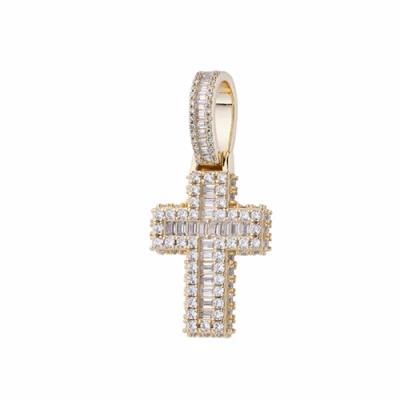 925 Sterling Silver Small Christian Charm Baguette Mini Cross Pendant
