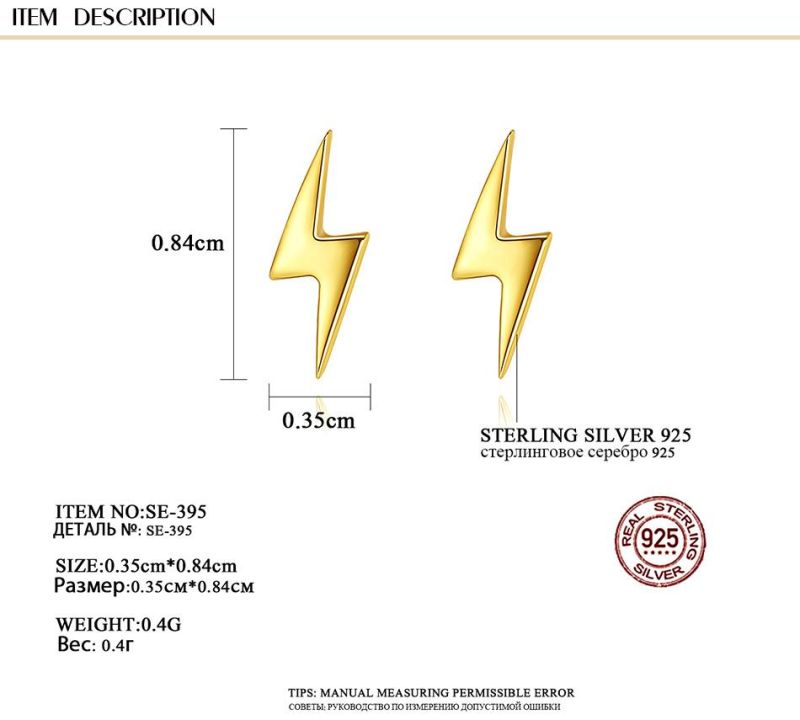 Fashion Jewelry Silver Ear Stud Earring Lightning Lip Studs