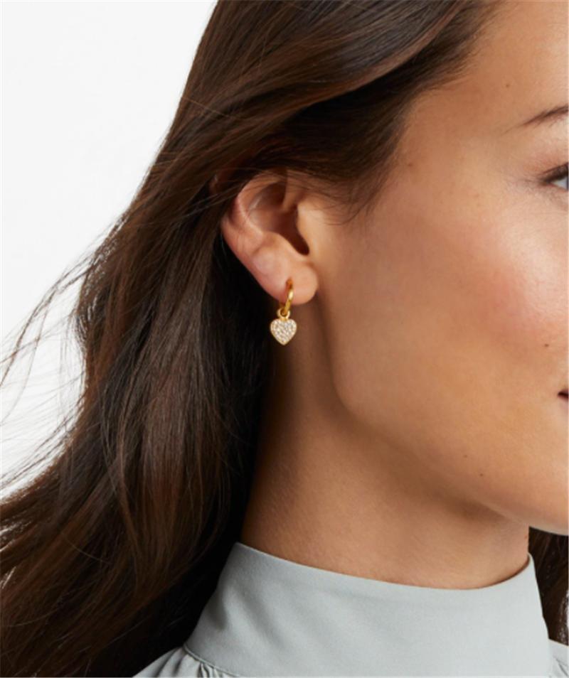 Women Fashion Accessories Pave Stone Heart Studs and Huggie Demi Hoop with Pave Heart Charm Fashion Earring
