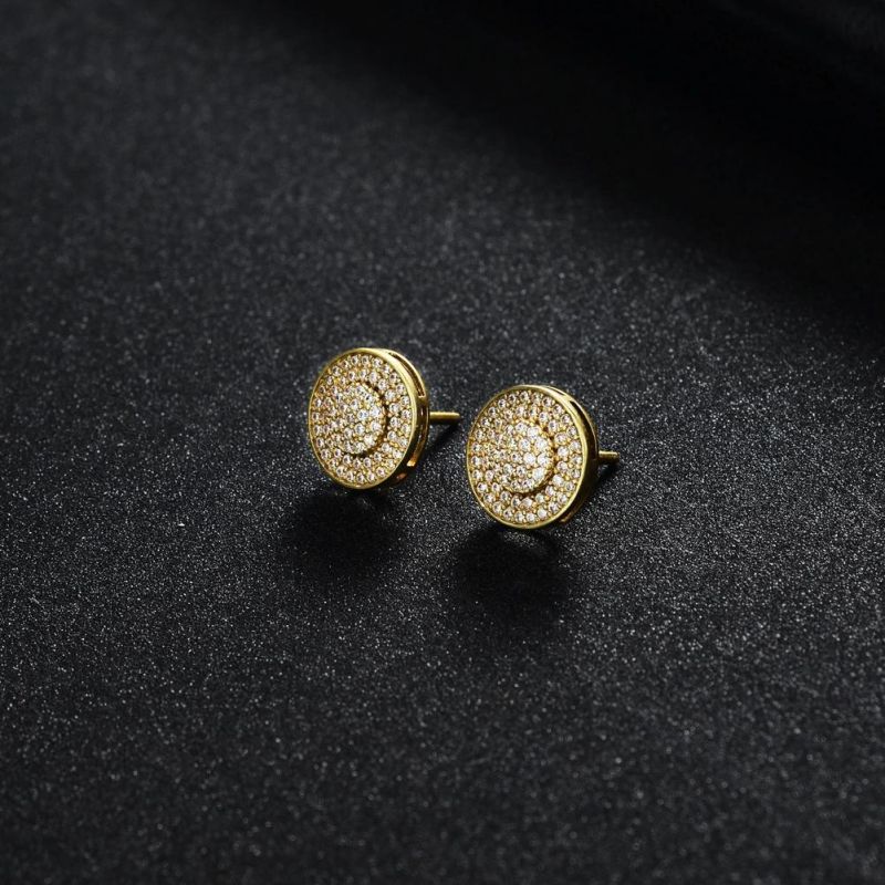 Fashion Jewelry Micro Pave Clear CZ Gold Round Screw Earrings