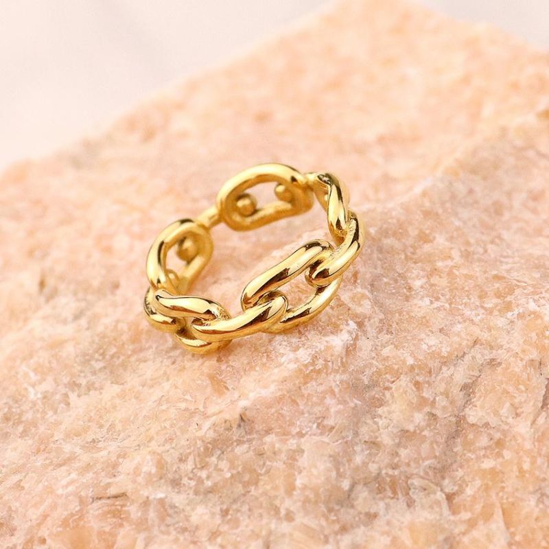 Fashion Jewelry Cuban Chain Stainless Steel Band Gold Plated Ring 2022 Women Men