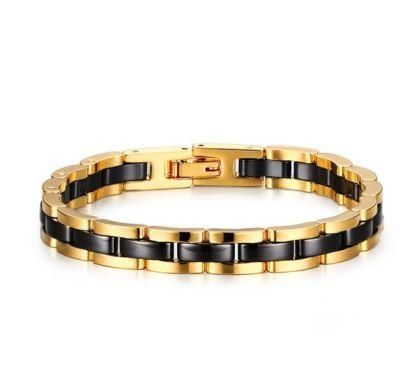 Men Personality Korean Tungsten Steel Trinkets Wholesale 7.5mm Tungsten Steel Ceramic Gold Black Bracelet