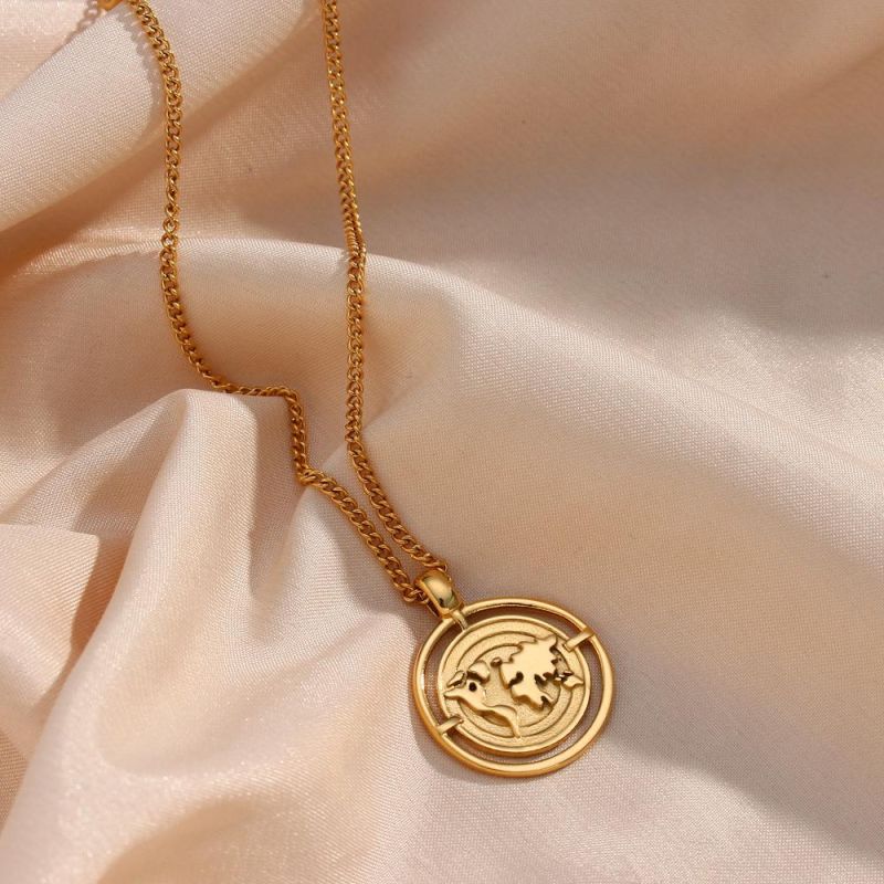 Factory Customized Fashion Jewelry Popular Vintage Coin Charm Curb Chain Jewelry Women′s Stainless Steel Necklace