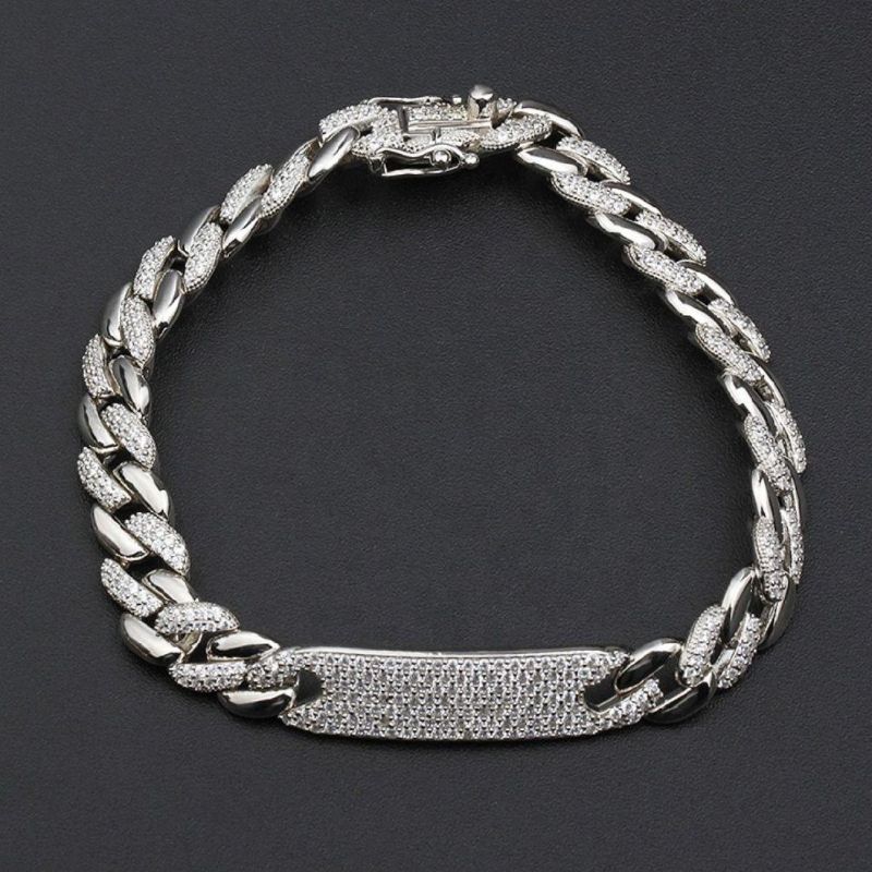Fashion Hip-Hop Bracelet 18K Gold Plated Diamond Iced out Cuban Link Chain 925 Silver Bracelet with Buckle for Men and Women