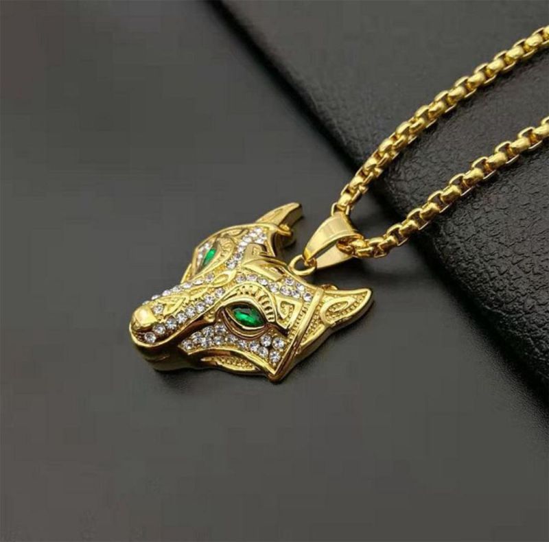 Hot Selling Nordic Viking Jewelry Stainless Steel Gold Plated and Diamond Celtic Wolf Head Pendant Spt2620