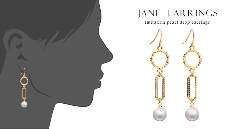Fashion Jewellery Custom Paper Clip Designs Copper Earring with Pearl Eardrop