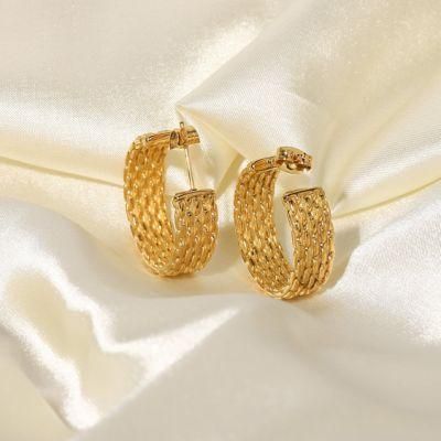 18K Gold Plated Stainless Steel Twisted Braided C-Shaped Earring Earrings for Ladies