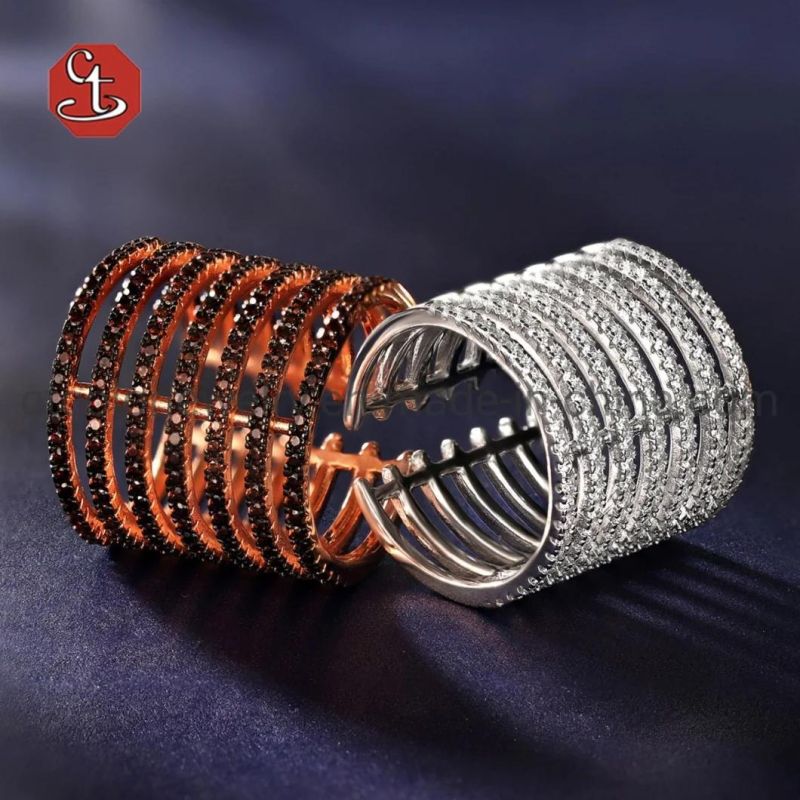 Sterling 925 Silver Two Tone Coffee CZ Brass Ring