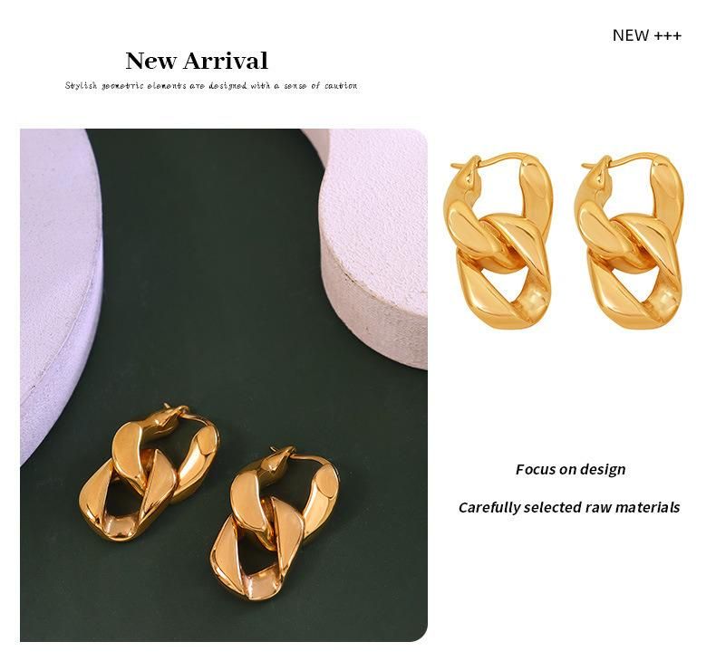 Irregular Geometric Double Ring Titanium Steel Plated 18K Gold Earring