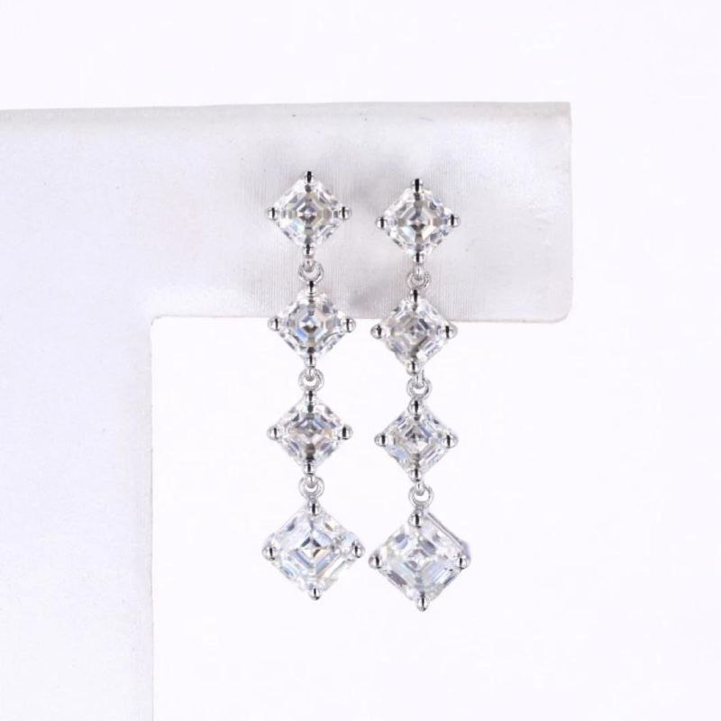 Fashion Moissanite Diamond Long Earrings 0.8CT 5X5mm Stud Earrings Asscher Cut Moissanite Earrings