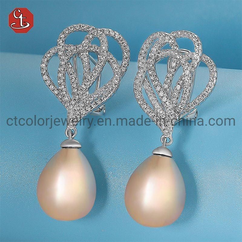 Fashion 925 silver wholesale factory price high quality earring and necklace shell pearl jewelry set for elegant women
