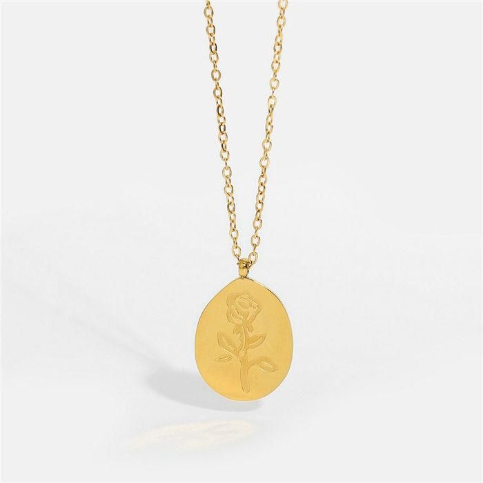 Manufacturer Custom Name Necklace None Fade Gold Plated Flower jewellery High Quality 14K 18K Rose Pendant Necklace Fashion Jewelry
