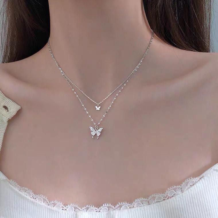 Fashion Chain Jewelry Layer Butterfly Brass Necklace