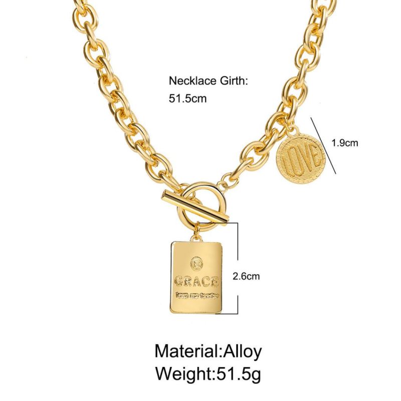 Hip Hop Punk Metal Necklace Female Fashion Round and Square Pendant Temperament Clavicle Chain
