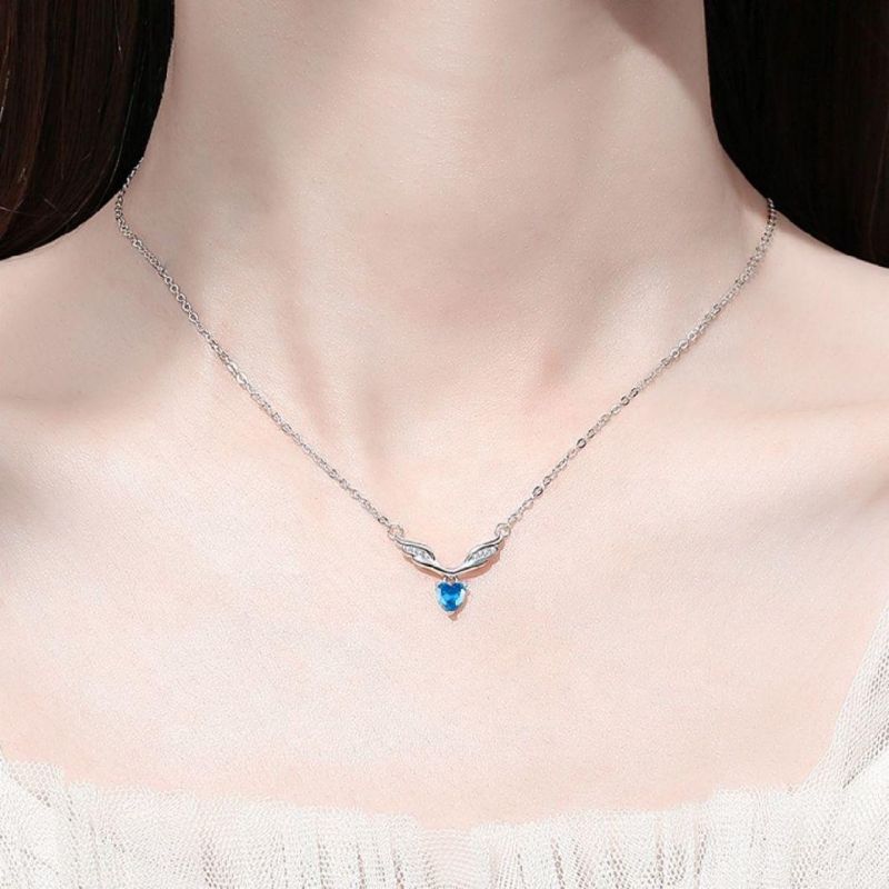 Deer Horn Blue Cubic Zirconia Jewelry 925 Sterling Silver Christmas Women Jewelry Necklaces