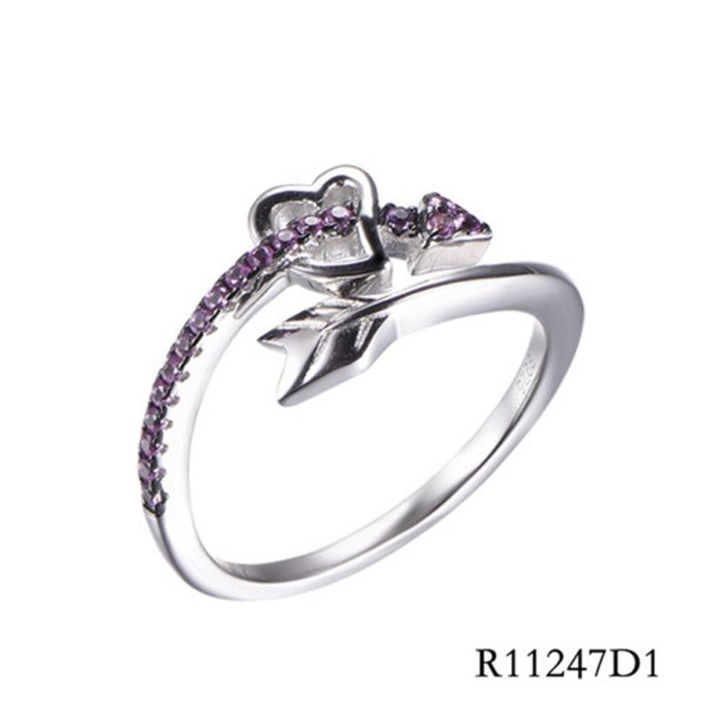 Leafbud& Heart Sterling Silver with CZ Leaf Open Ring