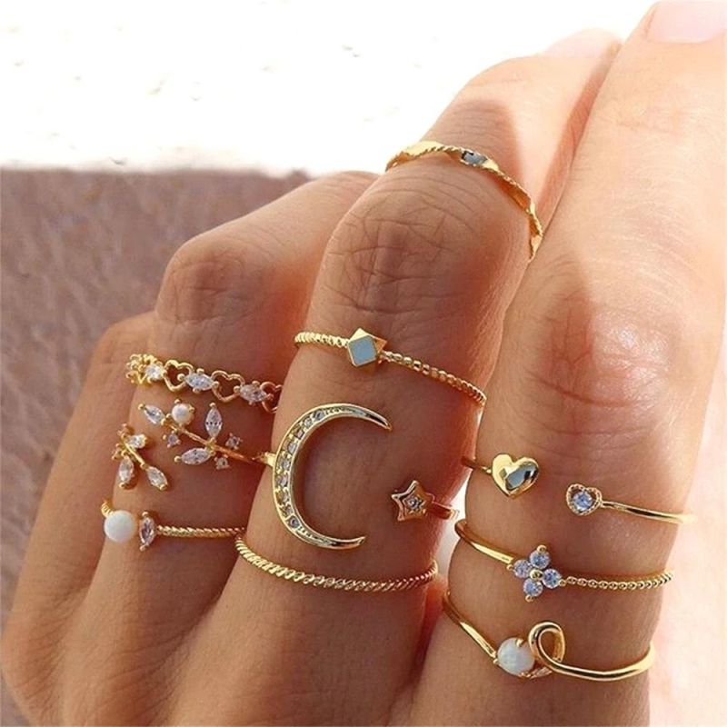 Bohemian Knuckle Cocktail Rings Fashion Jewelry Gold Chain Rings Set