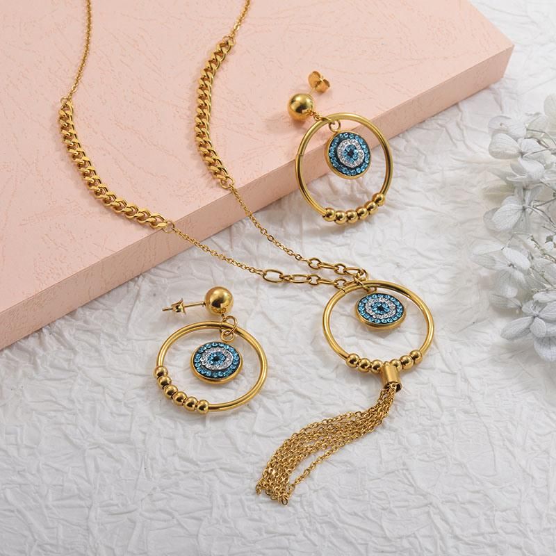Blue Rhinestone Evil Eye Necklace Gold Necklace Stainless Steel Necklace