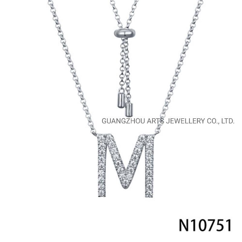 Cubic Zircon on Alphabet Fashion Silver Letter Adjustable Necklace