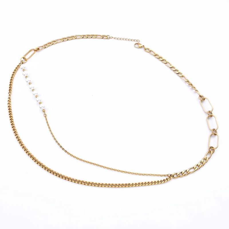 Stainless Steel Jwellery Gold Plated Classic Layer Modern Fresh Pearl Nk Cable Crossed Chain Necklace for Ladies