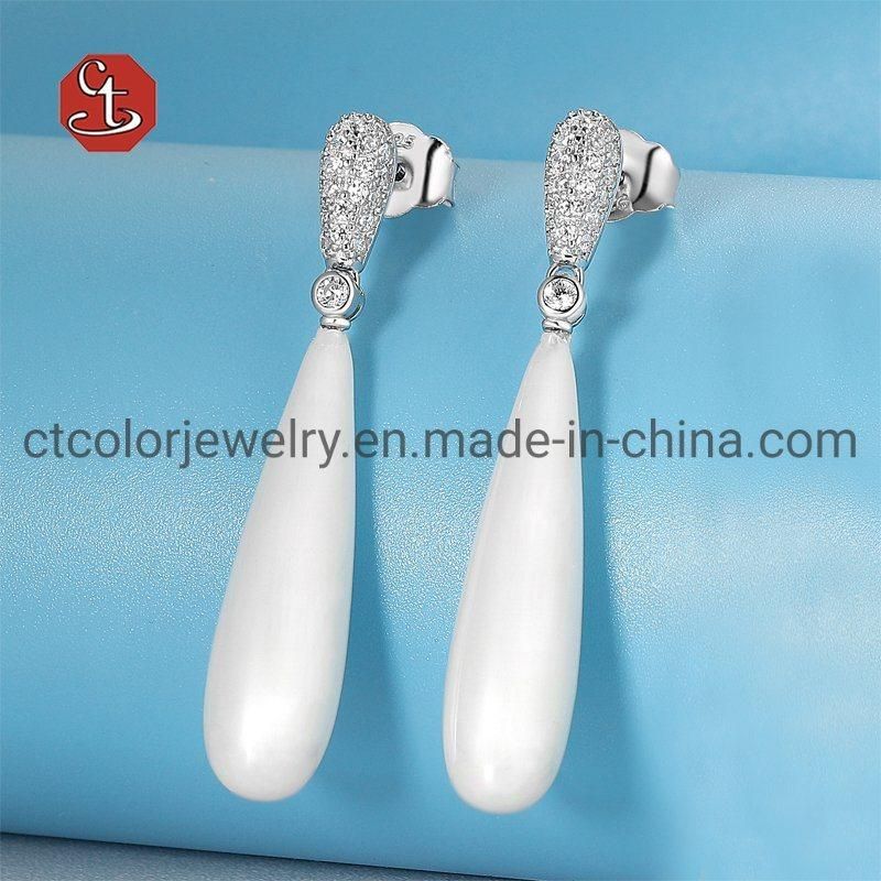 Luxury Silver Earrings FashionJewelry Pearl and CZ Stud Earrings