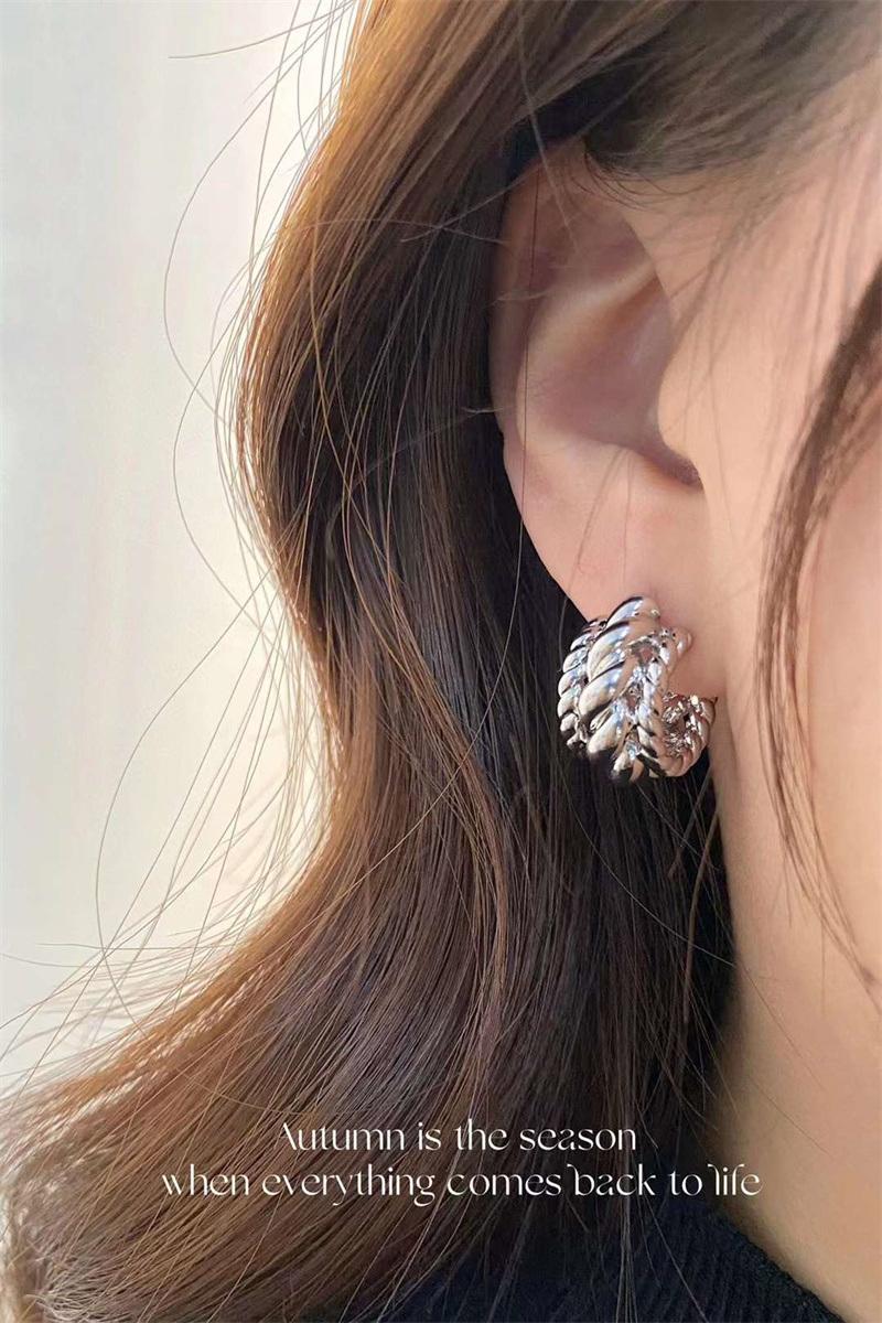 Manufacturer Custom Brass Braid Pattern C Stud Hoop Earrings in 18K Gold Twisted Double Sides Hoop Bijoux