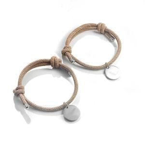 Men and Women Couple Bracelets Custom Engraving Round Tag Adjustable Milan Rope Bracelet for Couples
