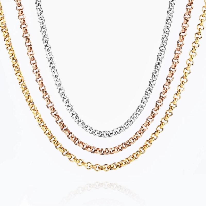 Not Fade 18K Gold Plated/ Silver Supplier Wholesale Stainless Steel Round Rolo Belcher Chain Jewelry for Accessories