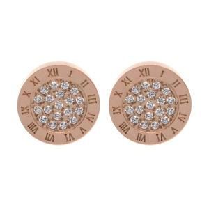 Wholesale 18K Rose Gold Roman Numerals Stud Earrings with Zircons
