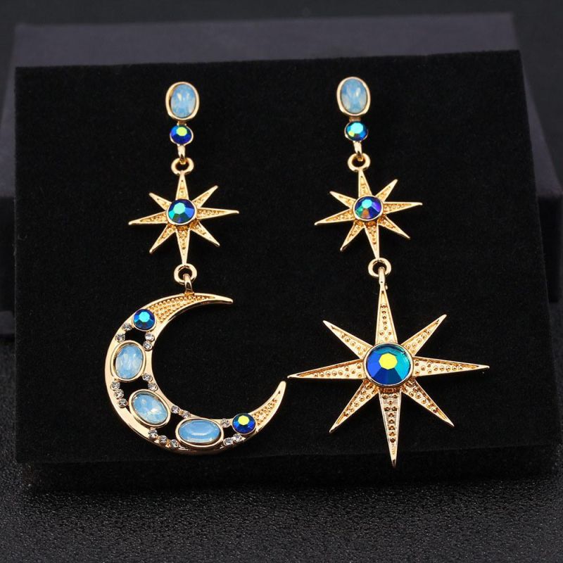 Esymmetry Star and Moon Stainless Steel Needle Earring Jewelry