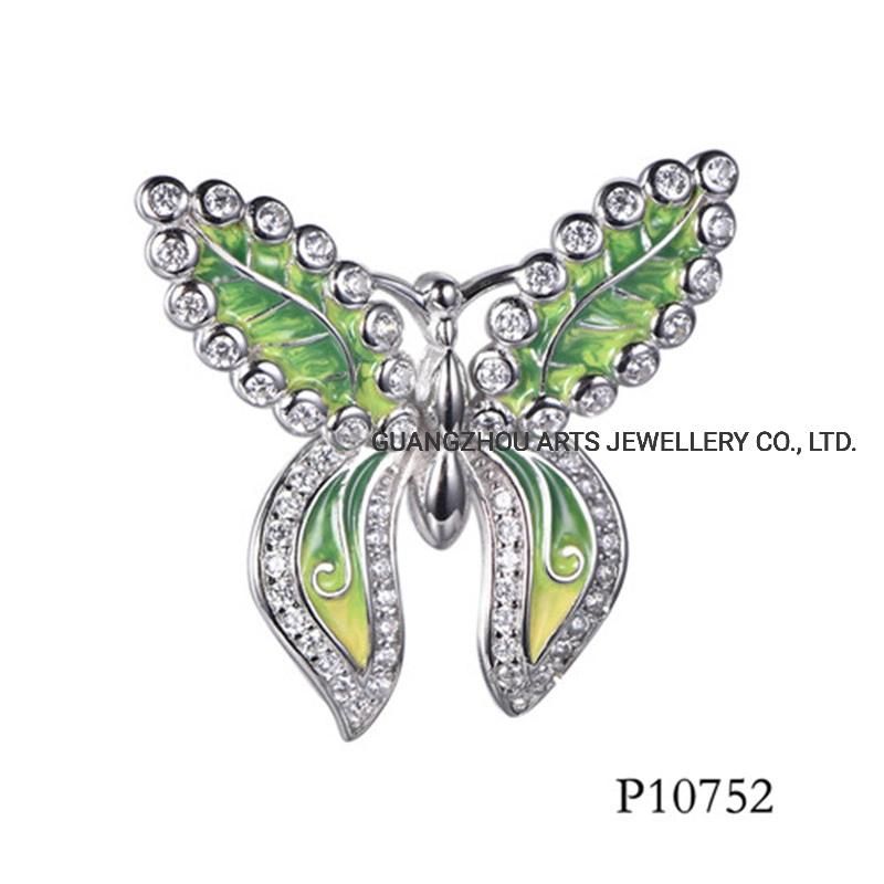 Hotsale Jewelry Enamel Butterfly on The Oval Silver Pendant