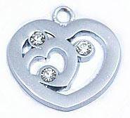 Rhinestone Blank Heart Shaped Silver Pendant (DE02-647)