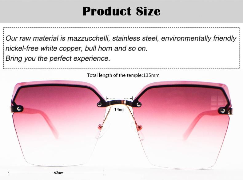 Oversize Custom Logo Ready Frameless Women Sunglasses