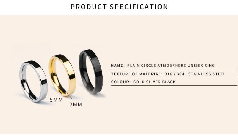 Stainless Steel Jewelry Ring Three Color Plain Ring Men′ S and Women′ S 5mm Ring