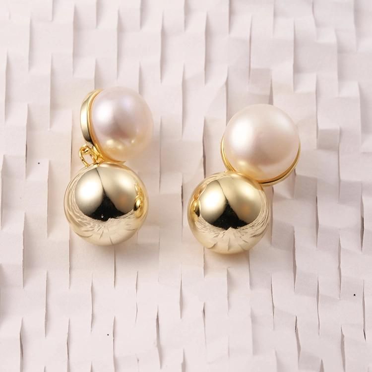 Fashion Jewelry 925 Silver High Quality Gold Plated Fashion Accessories Fresh Water Pearl Ball Jewellery Factory Wholesale Earrings