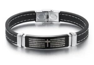 Spanish Bible Cross Silicone Bracelet for Men Unique Stainless Steel Jewelry Wholesale