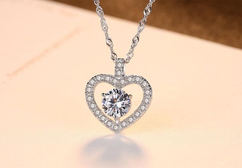 Vintage Luxury S925 Sterling Silver Hinge Chain Heart Shape CZ Necklace