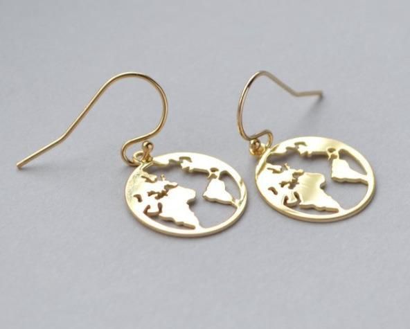 Map Earrings Gold Map Stud Earrings Mother′s Day Gift Earrings